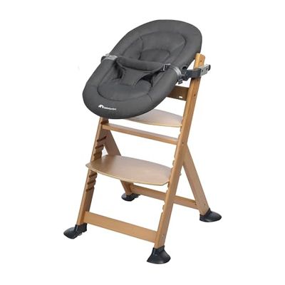 Bebeconfort Pack Chaise Haute Bébé, Timba Baby Transat 2-en-1 - Chaise Haute Evolutive, 6 mois - 10 ans, Bois Naturel + Kit Nouveau-né pour Chaise Haute Timba, 0-6 mois, (0-9 kg), Tinted Graphite