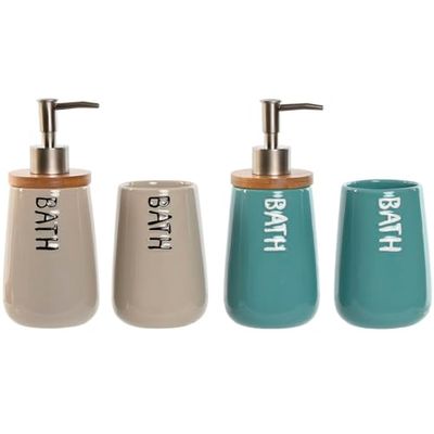 Home ESPRIT Set Bagno Beige Turchese Bambù ABS Dolomite 9 x 8,5 x 19 cm (2 pezzi)