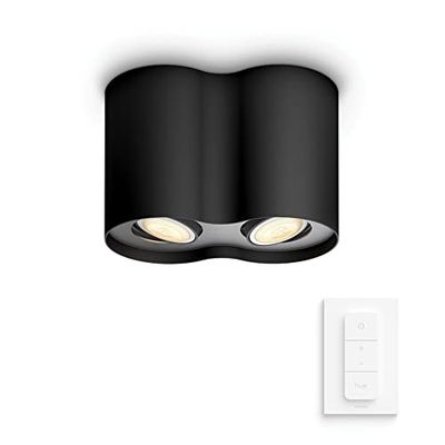 PHILIPS White Ambiance Pillar, 2 Faretti Led Smart, Lampadina GU10, Telecomando Dimmer Switch Incluso, Dimmerabile, con Bluetooth, 2 x 5.5 W, Nero 5 W, 1 Unità (Confezione da 1)