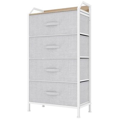 YITAHOME Commode, 4 Tiroirs en Tissu Commode Chambre Meuble de Rangement, Cadre en Métal,pour Chambre à Coucher, Salon,Gris Clair