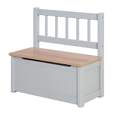 roba Banc-Coffre à Jouets Woody pour Enfant en Bois - Résistant aux Rayures - avec Charnière de Sécurité à Fermeture Douce - dès 18 Mois - Taupe/Aspect Bois
