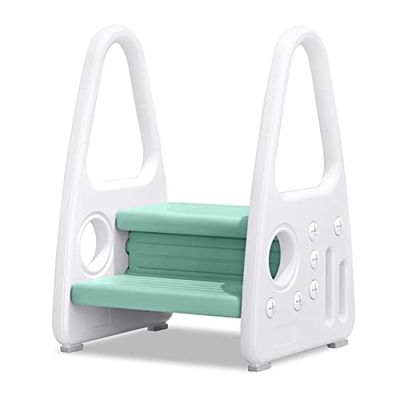HENGMEI Taburete Infantil con 2 escalones de plástico, para habitación Infantil, Cocina y baño, Color Verde