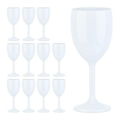 Relaxdays Bicchieri Calici di Plastica, Set, Antiurto, Riutilizzabili, Senza BPA, Champagne e Spumante, Bianco, 12 unità (Confezione da 1)