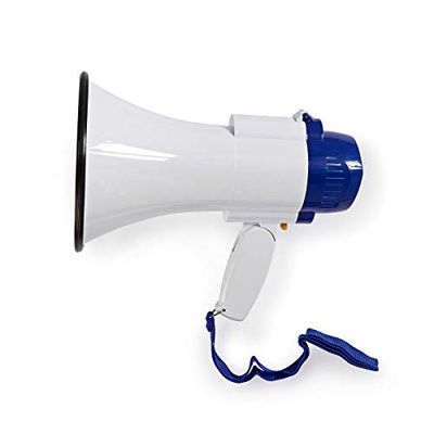 Nedis - Megafoon - Maximaal bereik: 250 m - Volumeregelaar: Tot 115 dB - Ingebouwde microfoon & sirene - Compact - Licht - Opnamefunctie - Verstelbaar volume - Blauw/Wit
