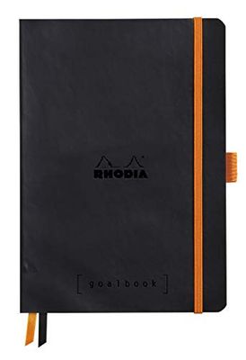 RHODIA 117571C - Soft Notebook Bullet Journal Goalbook Black - A5 - Dotted Dot - 240 pages - Clairefontaine White Paper 90g - 2 Ribbons, Elastic Closure - Faux Leather Cover