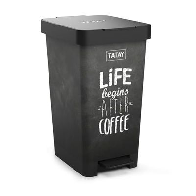 TATAY Smart Pedal Bin, 25L Capacity, Retractable Pedal, Polypropylene, BPA-Free, 30L Trash Bag. Board, 26 x 36 x 47cm