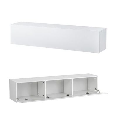 Baroni Home Mobile per Tv Sospeso con 3 Cassetti, Foro per Passaggio Cavi in MDF, Consolle Porta TV per Camera da Letto, Salotto, Cucina, Bianco, 140x33x30 cm