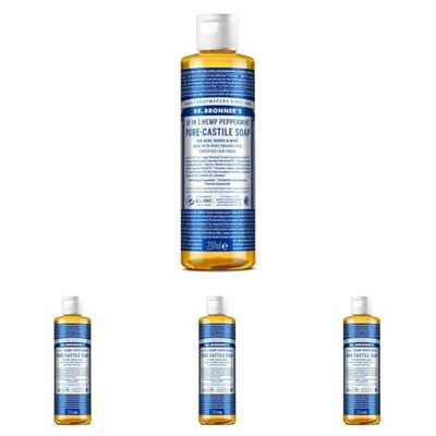 Dr Bronner's 18-in-1 Peppermint Pure-Castile Liquid Soap, Made with Organic Oils, Used for Face, Body, Hair, Laundry, Pets and Dishes, Certified Fair Trade & Vegan Friendly, 237ml Recycled Bottle