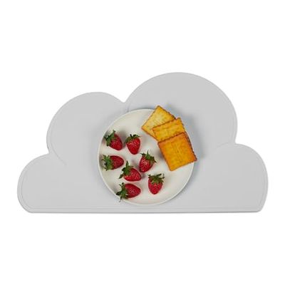 Relaxdays Set de Table en Forme de Nuage, antidérapant, Lavable, en Silicone, L x P : 47 x 26,5 cm, Gris Clair