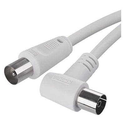 EMOS Antennkabel, koaxialkabel, TV-kabel 7,5 m, koaxkabel för digital tv, TV, mottagare, SAT, dubbelskärmad, rak koaxkontakt till vinklat koaxuttag (90° grader)