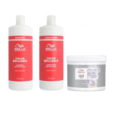 Wella Professionals Color Fresh Mask, Temporary Hair Colour Refresh Treatment, Invigo Color Brilliance Colour Protection Duo, Hair Dye 500ml & Shampoo 1l & Conditioner 1l, Pearl Blonde
