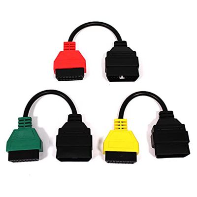 BeMatik - Kit 3 OBD2-diagnose kabels compatibel met Fiat ECU Scan-software 24cm