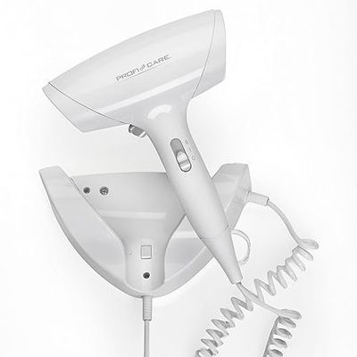 ProfiCare PC-HT 3044, Sèche-Cheveux Mural, 2 Niveaux de température et de Puissance, 1800 Watts, Câble Spirale Extra Long Cool Shot avec arrêt de sécurité, Blanc
