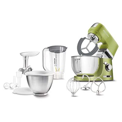 Sencor Robot Pasticceria Multifunzione Robot da Cucina Robusto Full Metal, Motore 1000W Sorpotente, con Illuminazione a Led, Funzione Smart Power & Energy con Kit Accessori completi - Verde Foresta