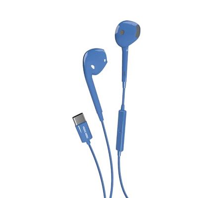 Music Hero USB-C Wired Earphones, USB-C Headphones, Built-in Controls, Microphone, Semi In-Ear (Blue)