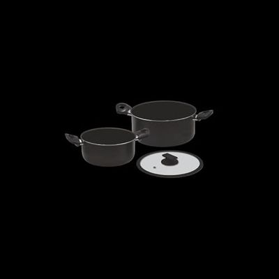 Wintem Set of 2 Aluminium Casserole Dishes with Glass Lids 20/24 cm – Has Non-Slip Bottom and Ergonomic Handles – Safe Use – Airtight Closure Thanks to Glass Lid with Silicone Edge