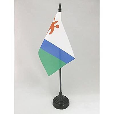 Lesotho Oude Tafelvlag 15x10 cm - Voormalige Mosotho Bureaivlag 15 x 10 cm - Zwarte plastic stok en voet - AZ FLAG