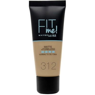 Maybelline Fit Me Foundation, Medium Coverage, Blendable With a Matte and Poreless Finish, For Normal to Oily Skin, Shade: 312 Golden, 30ml