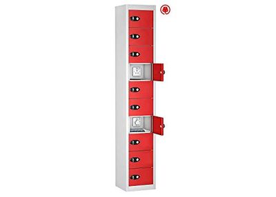 10 Door Tablet Charging Locker, Red, Keypad Lock