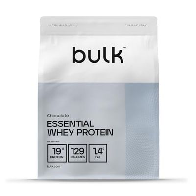 Bulk Protéines De Lactosérum Essentielles, Chocolat, 1 kg, 28 Portions, Lisse et onctueux, Idéal pour les shakes, Smoothies et pâtisseries, Les emballages peuvent varier