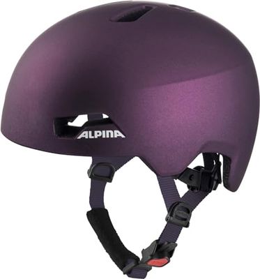 ALPINA HACKNEY – lätt, okrossbar och optimal luftkonditionerad cykelhjälm med eftermonterbar LED för barn, mörklila matt, 51–56 cm