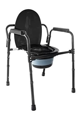 PEPE Mobility - Chaise Percée Toilette, Pot de Chambre Adulte, Cadre de Sécurité WC, Accoudoir Personne Âgée, Ajustable, Handicapé, Noir