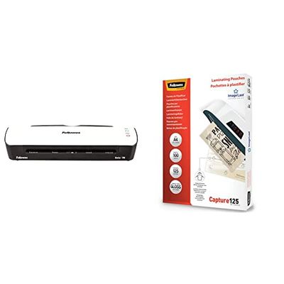 Fellowes plastificatrice Sola, formato A4, fino a 125 micron, uso domestico, plastificatrice & fogli per plastificatrice A4, buste per plastificatrice formato A4, 125 Micron