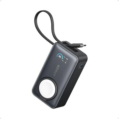 Anker MagGo Powerbank voor Apple Watch, officieel gecertificeerd, 10.000 mAh compacte accu met geïntegreerde USB-C-kabel, 35 W max., voor iPhone 15-serie, Samsung, iPad, AirPods en meer