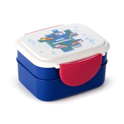 Puckator Minecraft Axolotl Clip Lock Stacked Bento Lunch Box with Cutlery - Lunch Box for Adults and Kids with Compartments Snack Box Food Containers with Lids Stackable Snack Pots for Kids Meal Prep
