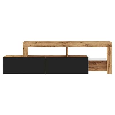 Selsey TV-bänk 172 cm asymmetrisk stående TV-skåp svart framsida ek wotan asten