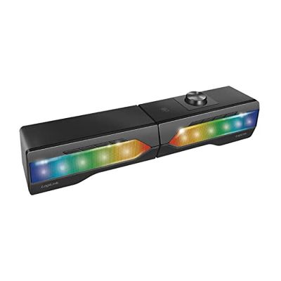 LogiLink Mobiele soundbar met partylicht, 2-in-1 gaming geluidssysteem, aansluiting via Bluetooth V5.0 of 3,5 mm stereo jack