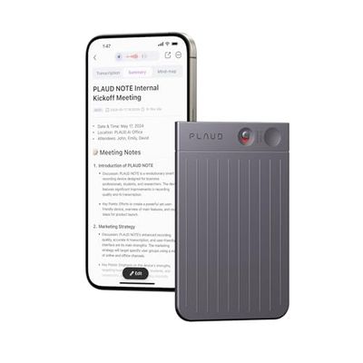 PLAUD Note AI Voice Recorder, la Primera grabadora de Voz con IA GPT-4o del Mundo. Almacenamiento y batería: grabación Continua de 30 Horas, 60 días de Tiempo en Espera. Precisa Voz a Texto en 57