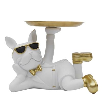 HOME DECO FACTORY, HD0155 Bulldog Figurine with Empty Resin Pocket Modern Stylish Design Functional Key Accessories White Gold One Size, Plastic-Polyresin