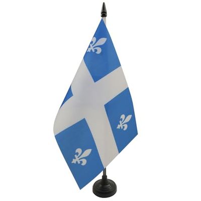 Quebec Table Vlag 14x21 cm - Canada - Canadese regio van Quebec Desk Vlag 21 x 14 cm - Zwarte plastic stok en voet - AZ FLAG