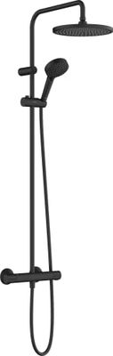 hansgrohe Vernis Blend - Colonna doccia a risparmio idrico (EcoSmart) senza miscelatore, Sistema doccia con deviatore, doccetta (2 getti), tubo, asta e soffione doccia tondo, nero opaco, 26428670