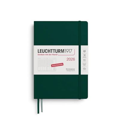 LEUCHTTURM1917 372582 Agenda semainier 2026, format moyen (A5), 12 mois, vert forêt, en allemand