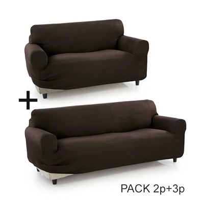 ECOMMERC3 | Funda Sofá Tamaño Pack Duo (3 Plazas + 2 Plazas) Efecto Sofá Nuevo - Funda Sofá Color Marron Fácil Instalación Ajuste