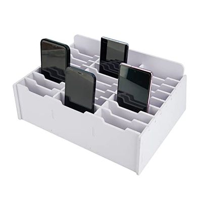 Sanfurney Caja de almacenamiento para teléfono móvil, soporte para calculadora, para clase escolar, organizador de teléfono móvil, 24 ranuras Style-a-24-blanco