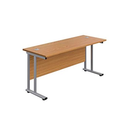 Office Hippo Bureau rectangulaire en porte-à-faux robuste, bureau à domicile, table de bureau, ports de câble intégrés, bureau d'ordinateur pour bureau ou maison, 5 ans de largeur – Cadre argenté/dessus en chêne, 120 cm x 60 cm