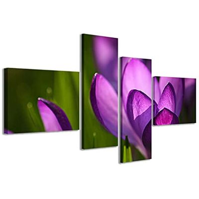 Stampe su Tela Crocus-Spring afbeelding op canvas, moderne druk in 4 panelen, kant-en-klaar ingelijst, canvas, klaar om op te hangen, 200 x 100 cm