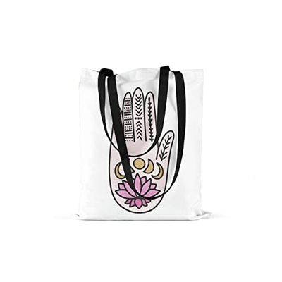 Bonamaison Printed Tote Bag, Reusable Grocery Bag, Shopping Bag, Machine Washable, Foldable, Canvas Cloth Bag with Black Handles, Size: 48x55 Cm