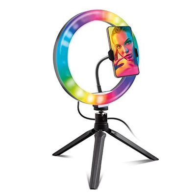 SBS Selfie ring light multicolor universale per cellulari, anello led RGB con treppiede per foto e video, luce bianca, calda o naturale, 10 livelli di intensità, telecomando integrato