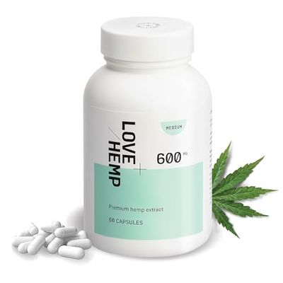 Love Hemp Medium Strength 60 Capsules (10mg Per Tablet) - 600mg | Premium Hemp with MCT Coconut Oil, Vegan & Gluten Free