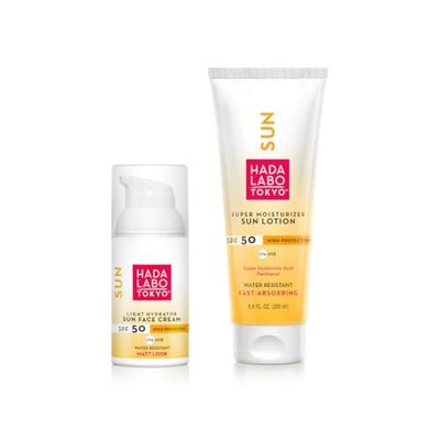 Hada Labo Tokyo - SPF 50 Sun Bundle, 1 x 50 ml Light Hydrator Face Cream & 1 x 50 ml Super Moisturiser Body Lotion