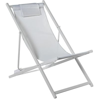 DRW Amaca Pieghevole in Alluminio e textilene con 5 Posizioni in Bianco 92x82x103 cm, ESTANDAR