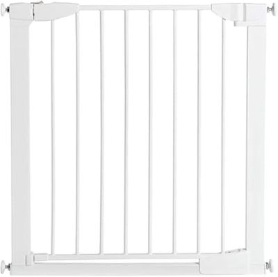 Munchkin Cerca de segurança infantil, barreira de escada para bebés e crianças, porta de segurança com ajuste à pressão sem parafusos, cerca metálica fecho automático, 76-82 cm, branco