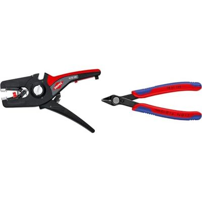 Knipex PreciStrip16 Pince à dénuder automatique 195 mm (carte LS/blister) 12 52 195 SB, Noir & Electronic Super Knips® brunie, avec gaines bi-matière 125 mm 78 61 125