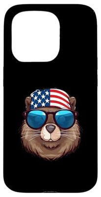 castoro americano con bandiera USA Indipendenza giorno Custodia per iPhone 15 Pro