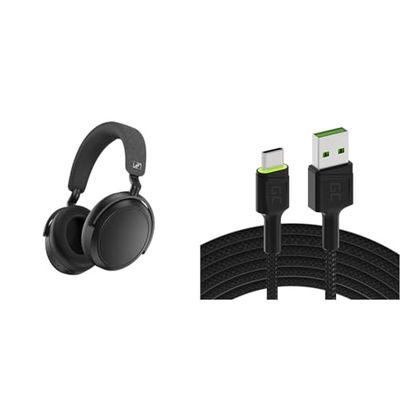 Sennheiser MOMENTUM 4 Wireless hörlurar - Bluetooth-headset med adaptiv brusreduceringr & Green Cell-kabel USB-A – USB-C typ C 1,2 m med LED-belysning laddningskabel