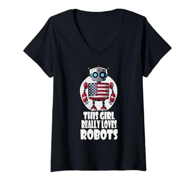 Womens This girl really loves robots, Robotics for Kids Robot V-Neck T-Shirt